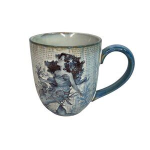 Cracker Barrel Stoneware Coffee Mug 3D Full Body Mermaid Blue Susan Winget